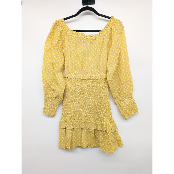 NWT Alexis Marilena Smocked Polka Dot Off-shoulder Mini Dress Sz M Yellow 2C454 - Picture 2 of 10